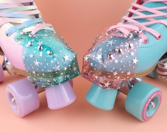 Holographic Stars Transparent Vegan Toe Guard Caps for Roller Skates - Heart Shaped