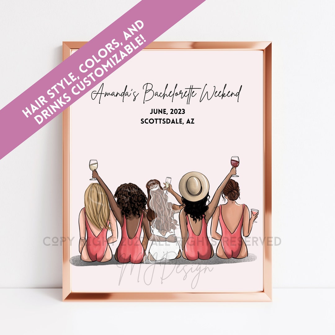 Custom Bachelorette Illustration, Personalized Bridal Party, Unique Bachelorette Party Gift, Custom Wedding Art, Bride Bridesmaids Portrait - Etsy