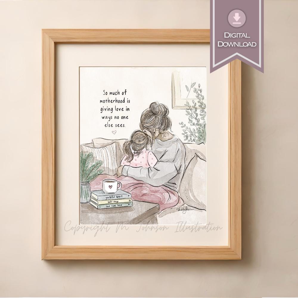 Motherhood Wall Art Print, Mom and Child Illustration, Emotional Quote ...