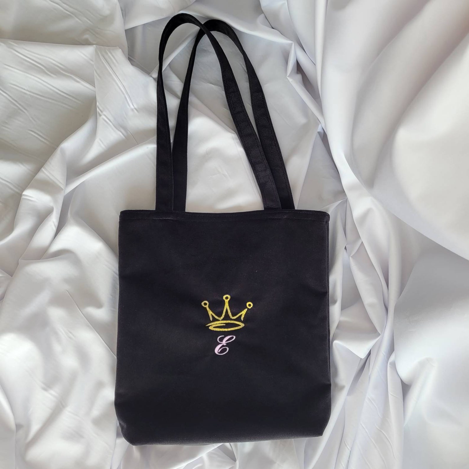 Shopping bag personalisation crown embroidered Etsy