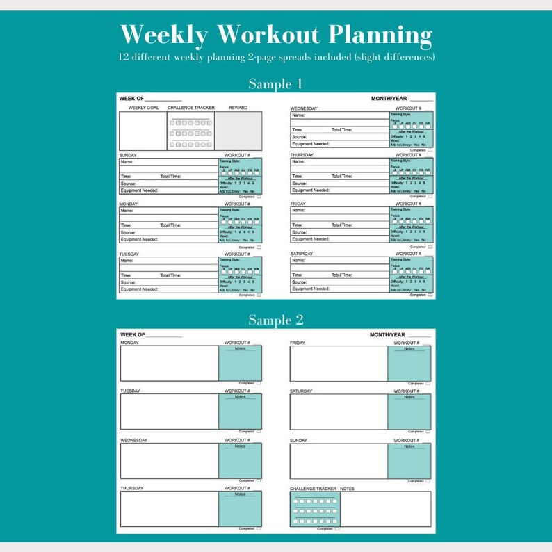 Workout Planner and Workout Organizer Printables Etsy