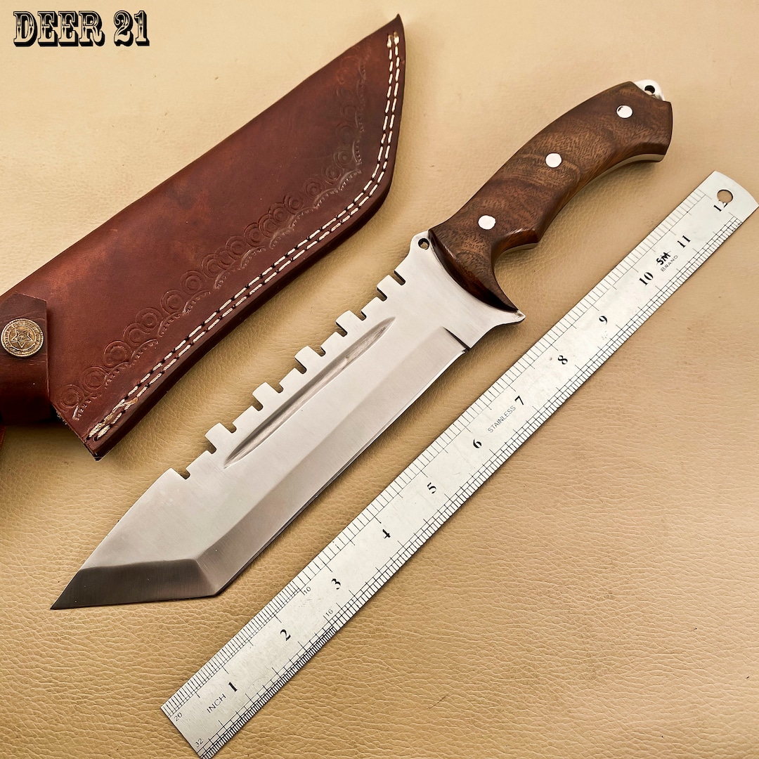 Couteau Bowie Tracker Fait Main - Lame Acier Damas Forgé - 8 Pouces - Manche Micarta - Fourreau Inclus