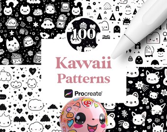 100 Procreate Kawaii Nahtlose Muster, süße digitale Texturen (Digitaler Download)