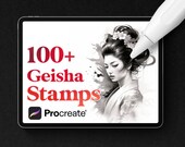 100+ Geisha Tattoo Flash Procreate Stamps (Digital Download)