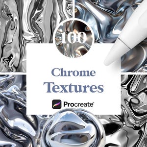 100 Chrome Textures for Procreate, Seamless Metallic Patterns for drawing