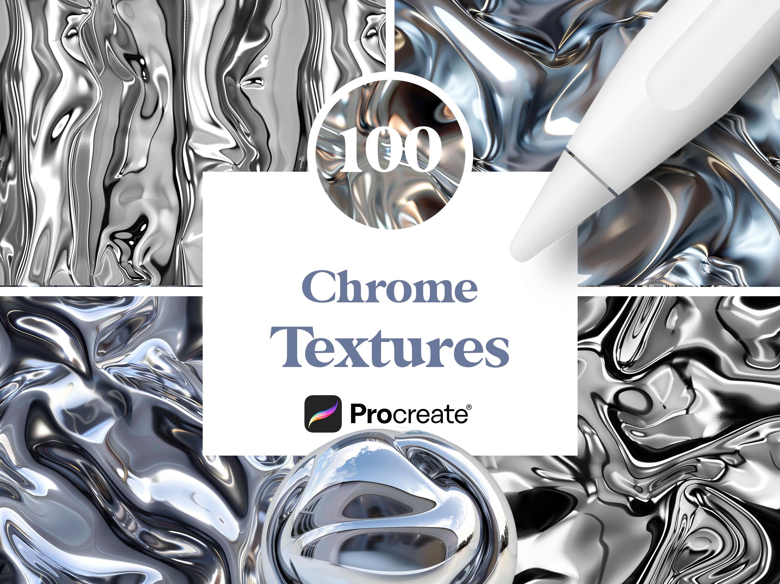 100 texturas de cromo para Procreate – Pinceles y patrones metálicos sin costuras