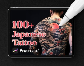 Más de 100 pinceles de sellos de tatuajes japoneses para Procreate, descarga digital