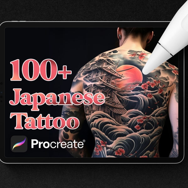 100+ Japanese Tattoo Stamps brushes for Procreate, Digital Download