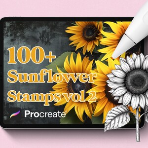 Sellos de girasoles de Procreate / Paquete de ilustraciones de girasoles / Pinceles de flores de Procreate / Uso comercial incluido