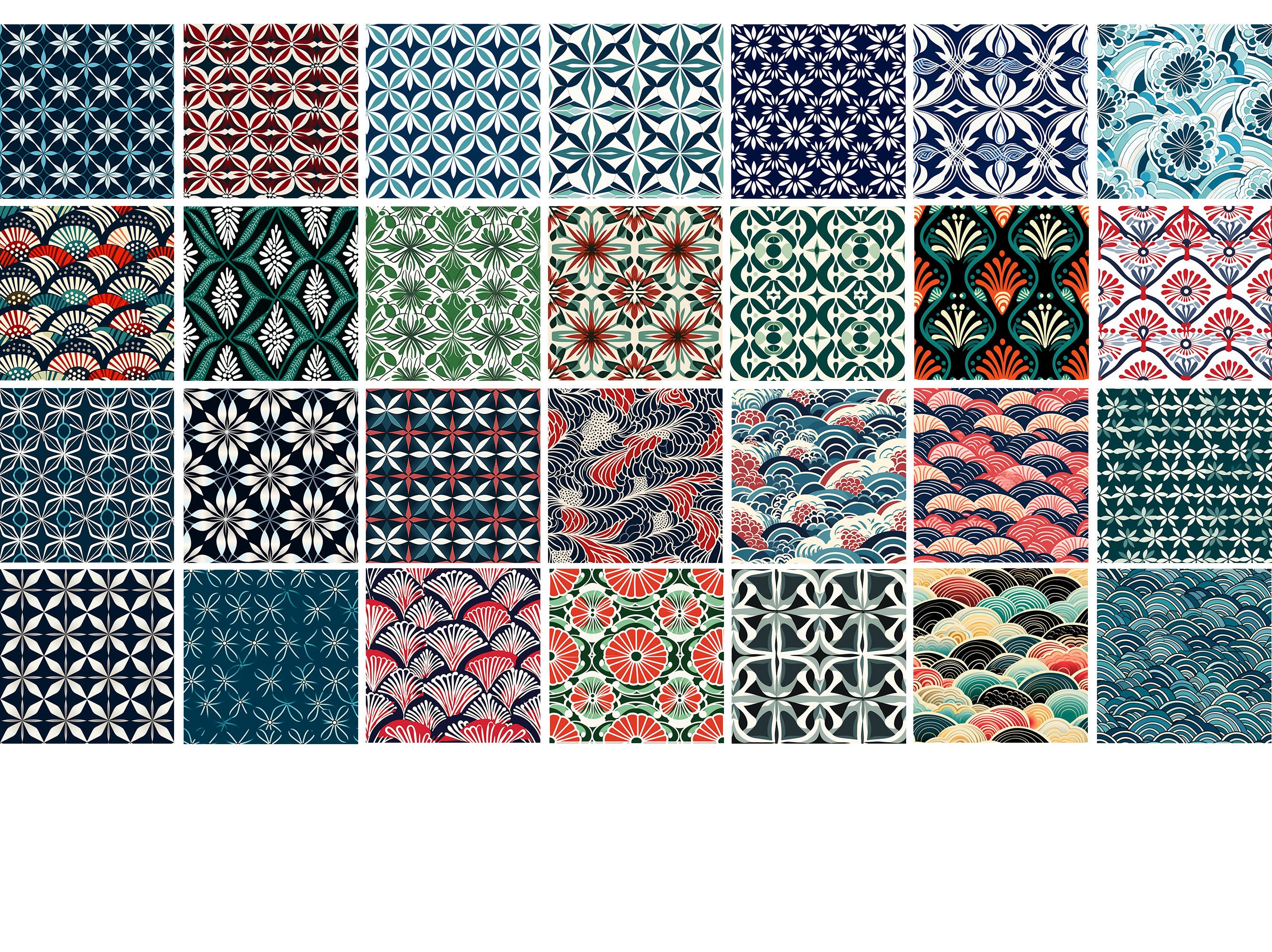 100 Traditional Japanese Fabric Patterns for Procreate, Seigaiha ...