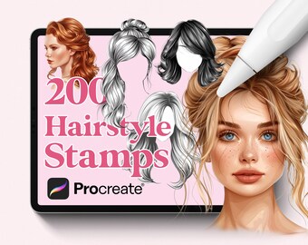200 Frau Stempel Pinsel für Procreate | Woman Hair Guide Stempel |  | Sofortiger digitaler Download