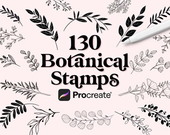 130 Procreate Botanische Stempel: Blätter & Blumen Pinselset