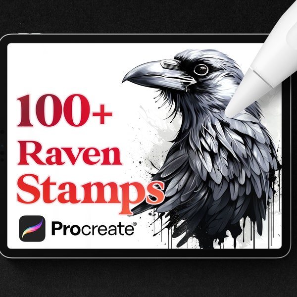 100+ Raven Stamps brushes for Procreate, Instant digital download of tattoo stamps