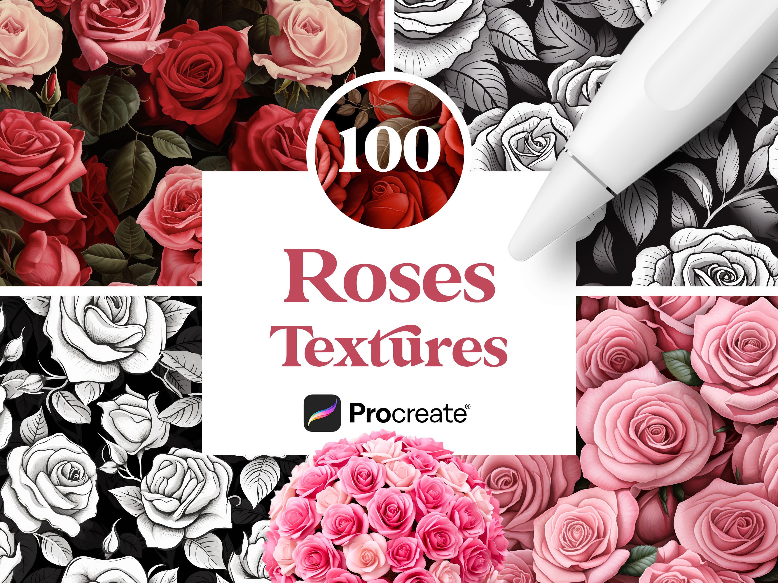100 Procreate Roses Patterns, Seamless Floral Textures - Etsy