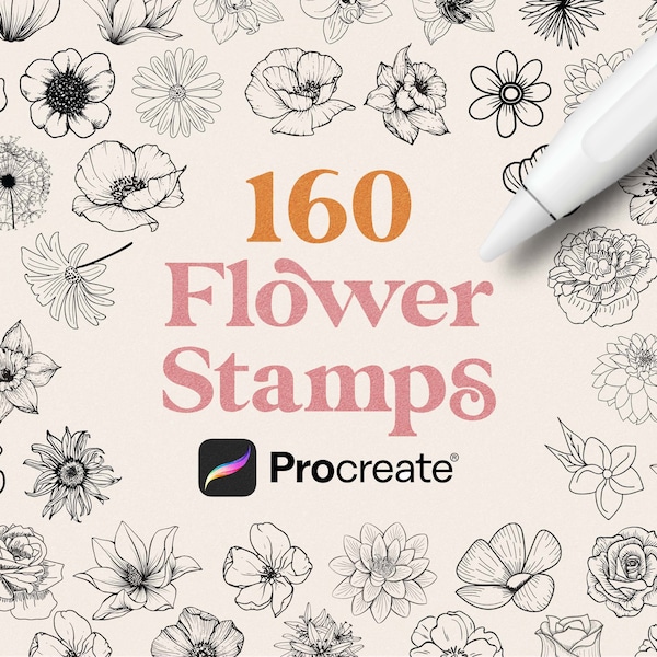 Procreate Flower Stamps | Floral Procreate Stamps | Roses, Peonies, Lilies, Orchids, Hyacinths for Procreate | Commercial Use Included