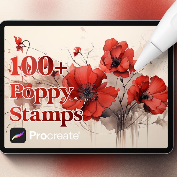 100+ Poppy Procreate Stamps, Instant digital download