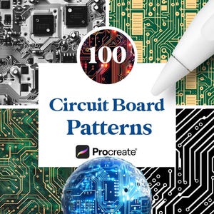 Procreate 用回路基板パターン 100 個、SF 電子テクスチャ Procreate パターン ブラシ