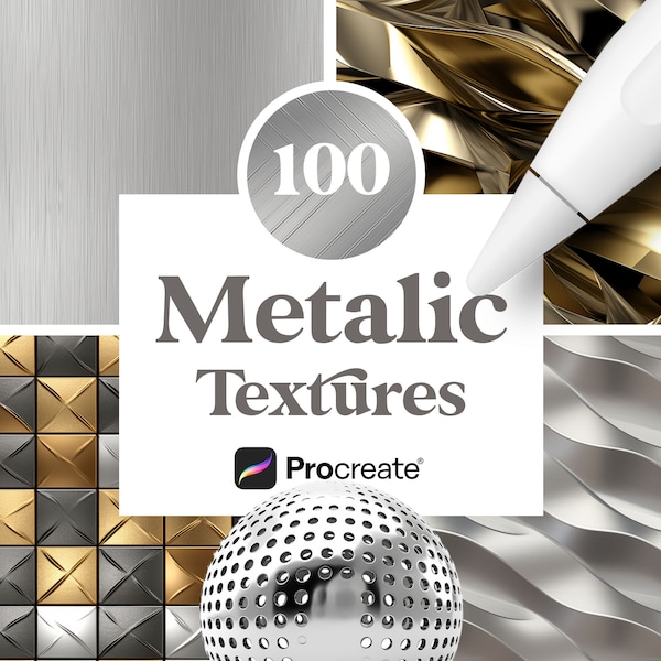100 Procreate Metalic Textures, Seamless Metal Textures, Digital Download