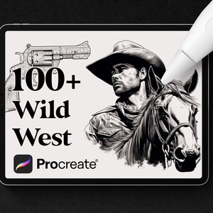 Más de 100 pinceles de sellos del Viejo Oeste para Procreate, pinceles de vaqueros, descarga digital instantánea