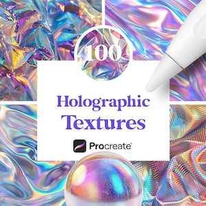 100 Holographic Procreate Textures, Glittery Brush, Digital Download