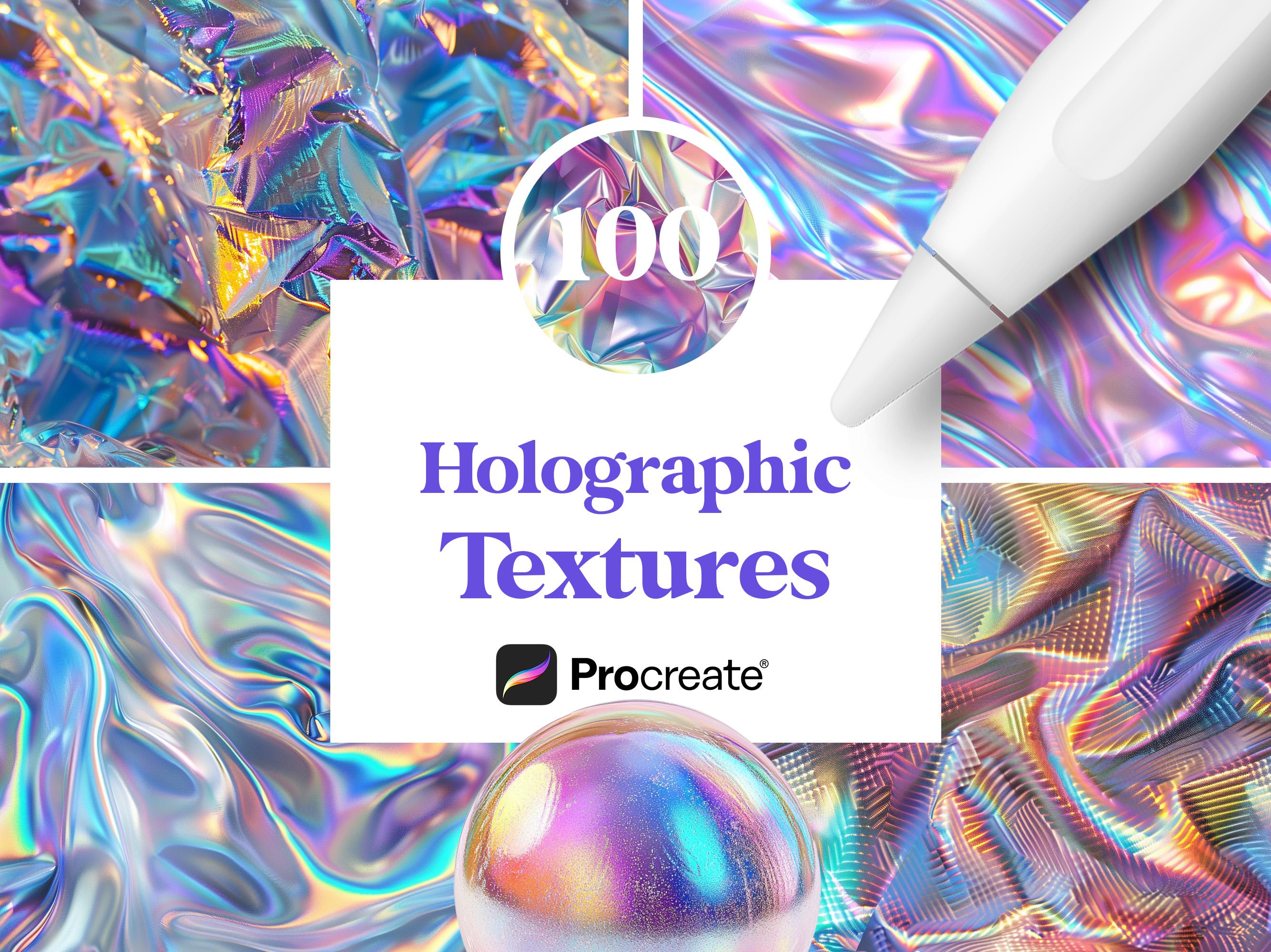 100 texturas holográficas para Procreate y pinceles con brillo | Pack de efectos iridiscentes