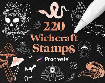 220 種類の Witchcraft Procreate スタンプ: Mystic、Celestial、Boho (デジタルダウンロード)