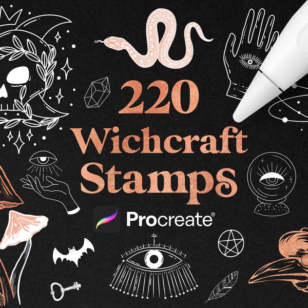 220 Witchcraft and Celestial Procreate Stamps  | Mystic Procreate Stamps  | Crystal and Potions for Procreate