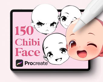 150 Chibi Emote Brushes: Woman Portrait Stamps for Procreate (Digital Download)