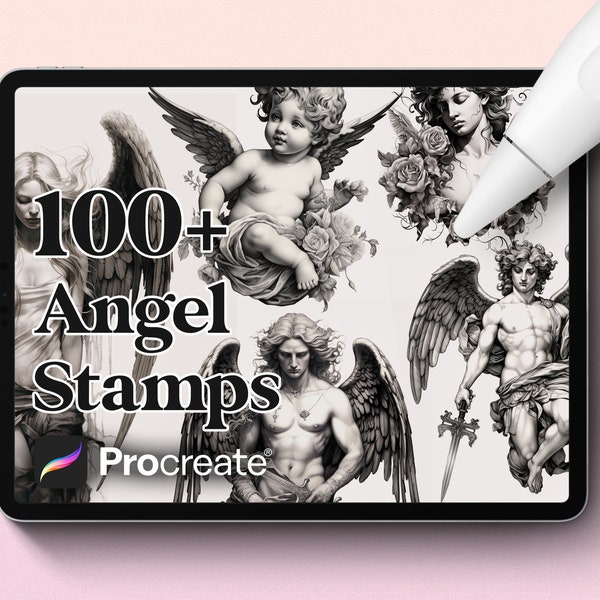 100+ Angel Tattoo Stamps brushes for Procreate, Digital Download