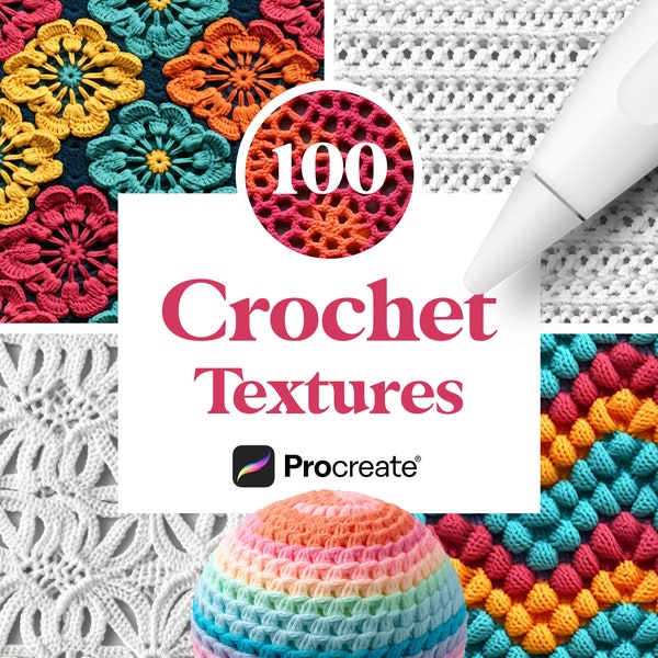 100 Crochet Textures for Procreate, Crochet Fabric Brushes, Digital Download