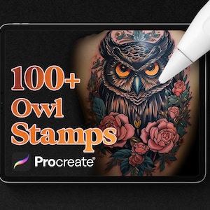 100+ Owl Stamps for Procreate, Instant digital download, Owl Tattoo Flash