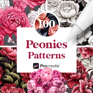100 Pfingstrose Muster für Procreate, Peony Tattoo Designs, digitaler Download