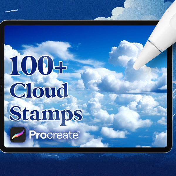 100+ Realistic Clouds Stamps brushes for Procreate, Instant digital download