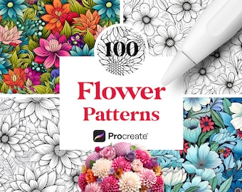 100 Procreate Flower Patterns, Seamless Floral Textures