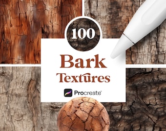 100 Procreate Tree Bark Textures, Wooden Pattern, Digital Download