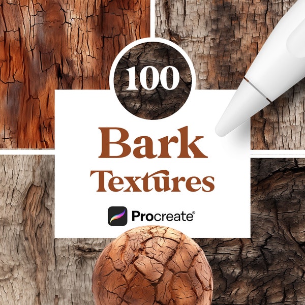 100 Procreate Tree Bark Textures, Wooden Pattern, Digital Download