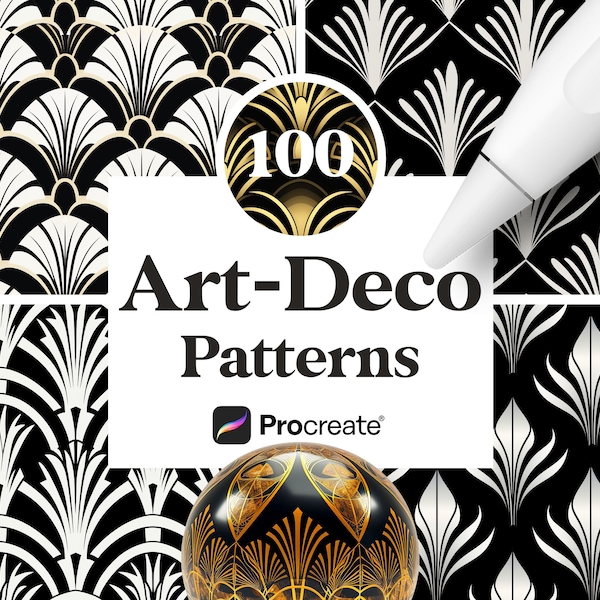 100 Art Deco Patterns for Procreate, Luxury Geometric Pattern, Digital Download
