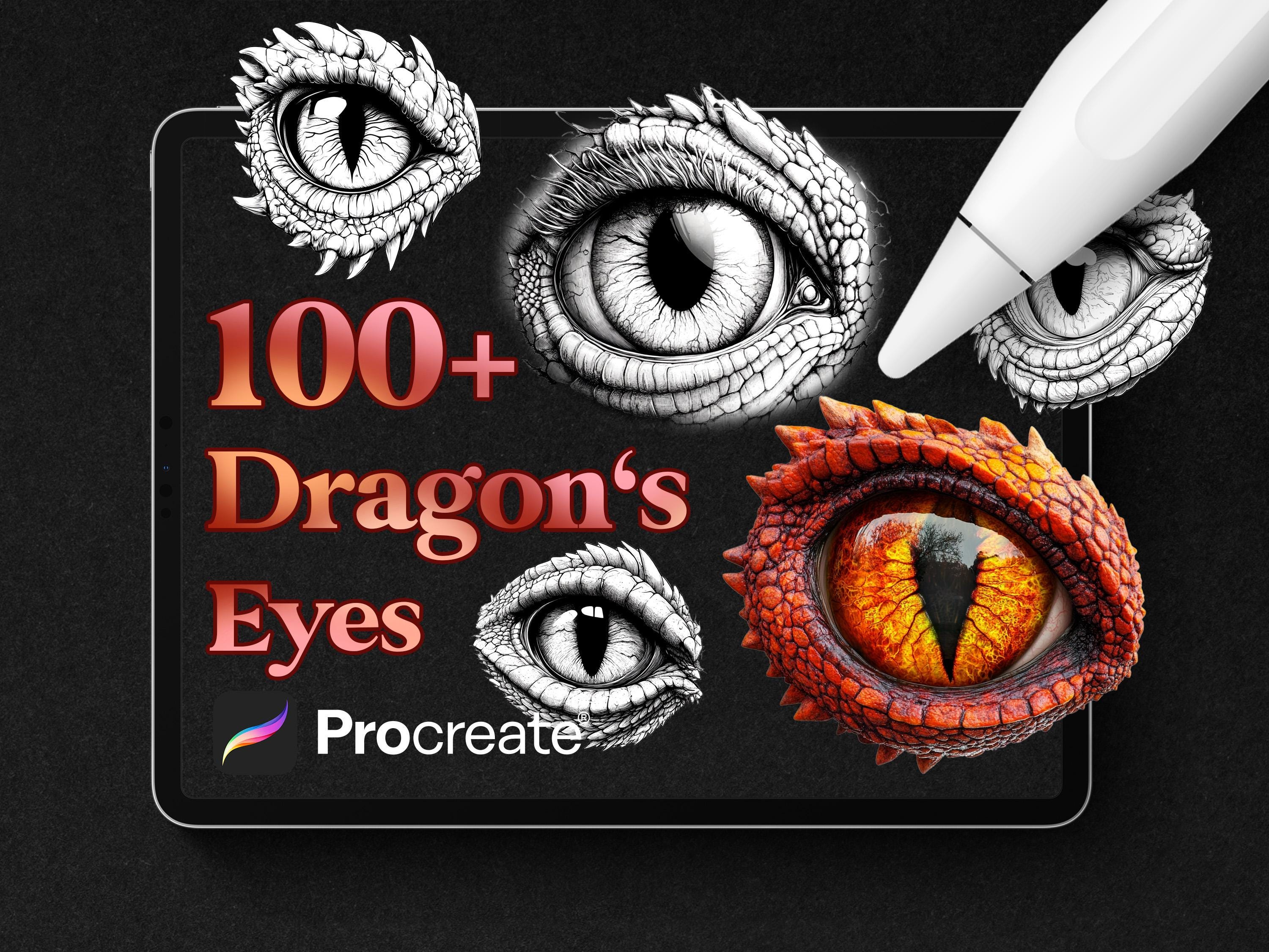 Más de 100 Sellos de Ojos de Dragón para Procreate | Set de Pinceles Tattoo Flash | Descarga Digital