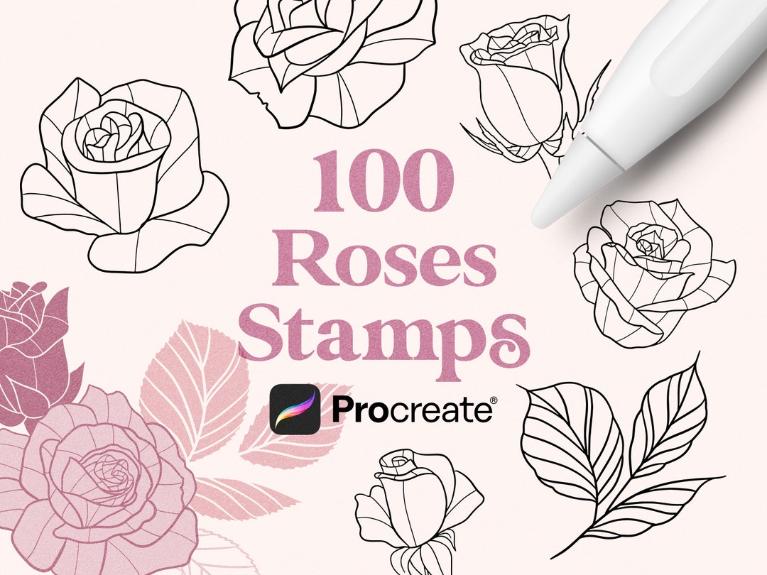 100 Procreate Roses Stamps | Leaves and Roses Procreate Stamps ...