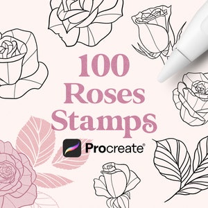 100 Procreate Roses Stamps | Leaves and Roses Procreate Stamps | Procreate Flower Brushes  |  Commercial Use Included