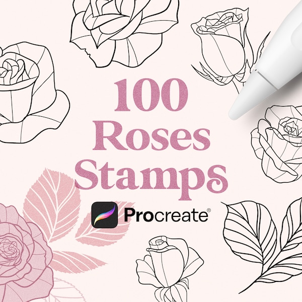 100 timbres Procreate Roses | Timbres de procréation de feuilles et de roses | Procréer des brosses à fleurs | Utilisation commerciale incluse