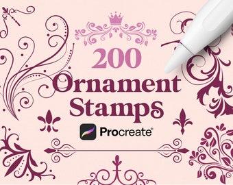 200 Ornament Procreate Briefmarken | Blumenrahmen Stempel | Procreate Blumenstempel | verzierten Briefmarken | Procreate Bundle | Viereckiger Rahmen
