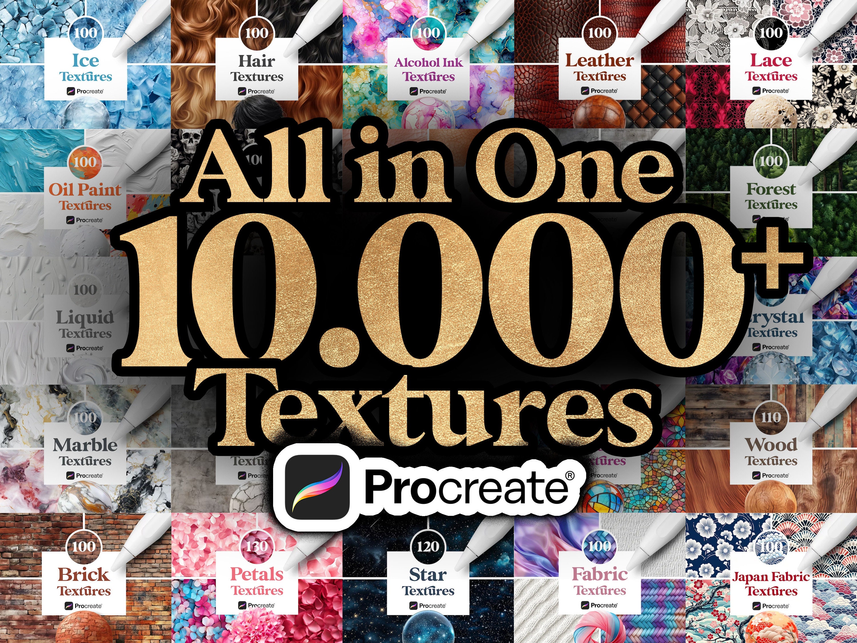 10,000+ Procreate Texture Brushes & Stamps Mega Bundle — Ultimate Library with Free Updates