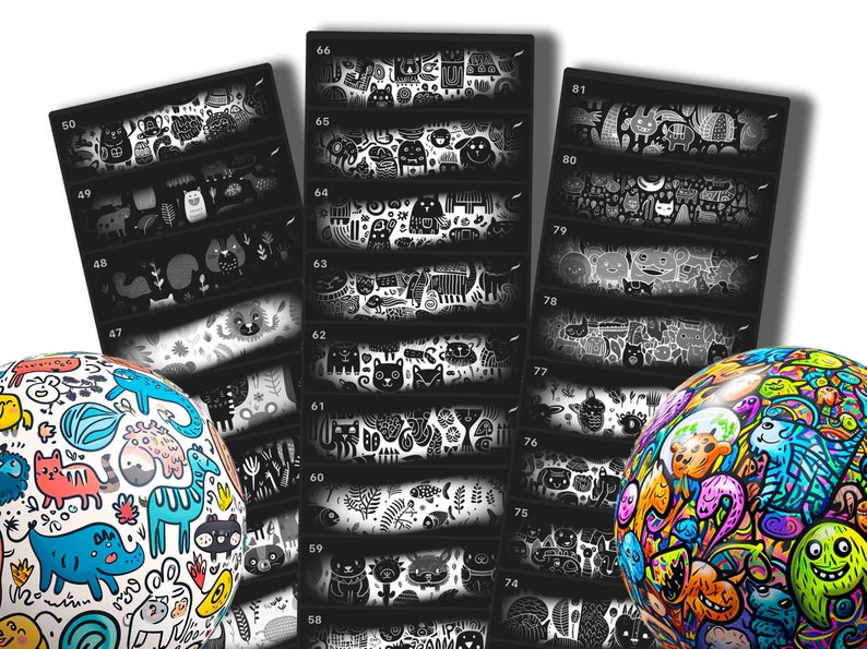 May include: A set of 16 black and white nail art stamping plates with various cute animal and nature designs. The plates are numbered 58 to 81.