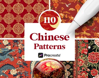 110 chinesische Muster für Procreate, Lunar New Year Seamless Patterns
