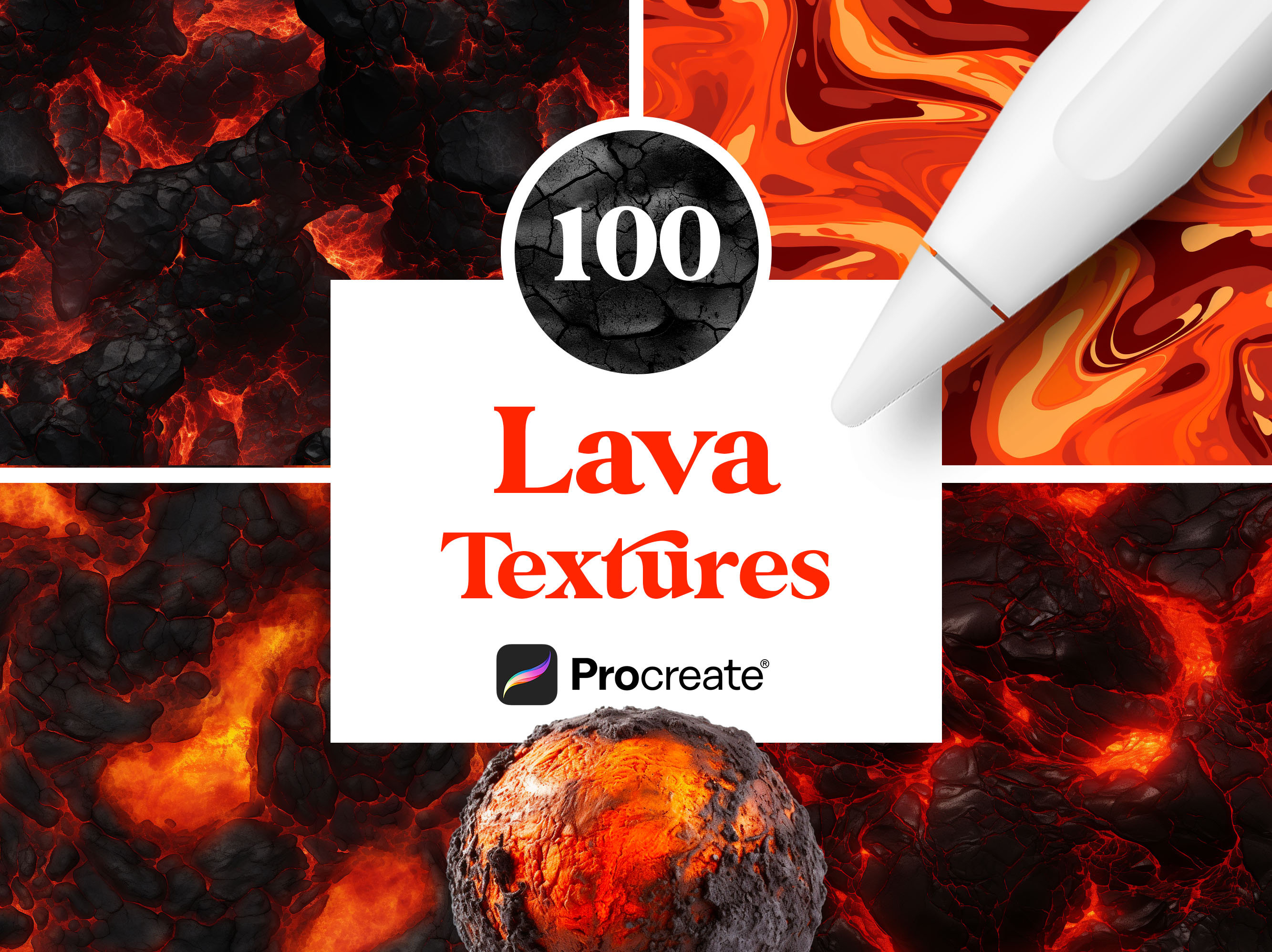 100 Lava Procreate Textures, Flowing Lava Seamless Brushes, Digital Download