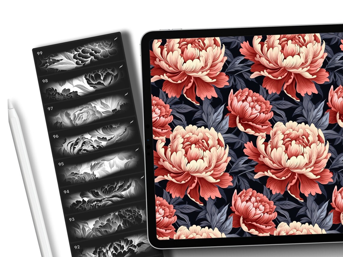 100 Peony Patterns for Procreate, Peony Tattoo Designs, Digital ...
