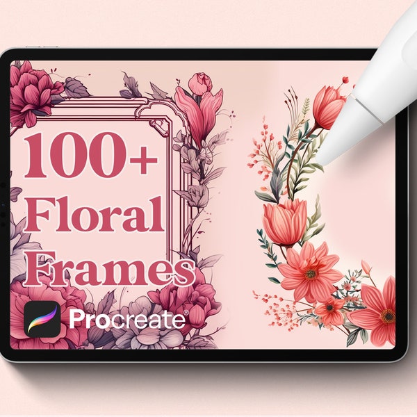 100+ Floral Frames Procreate Stamps, Flower Brushes - Instant digital download