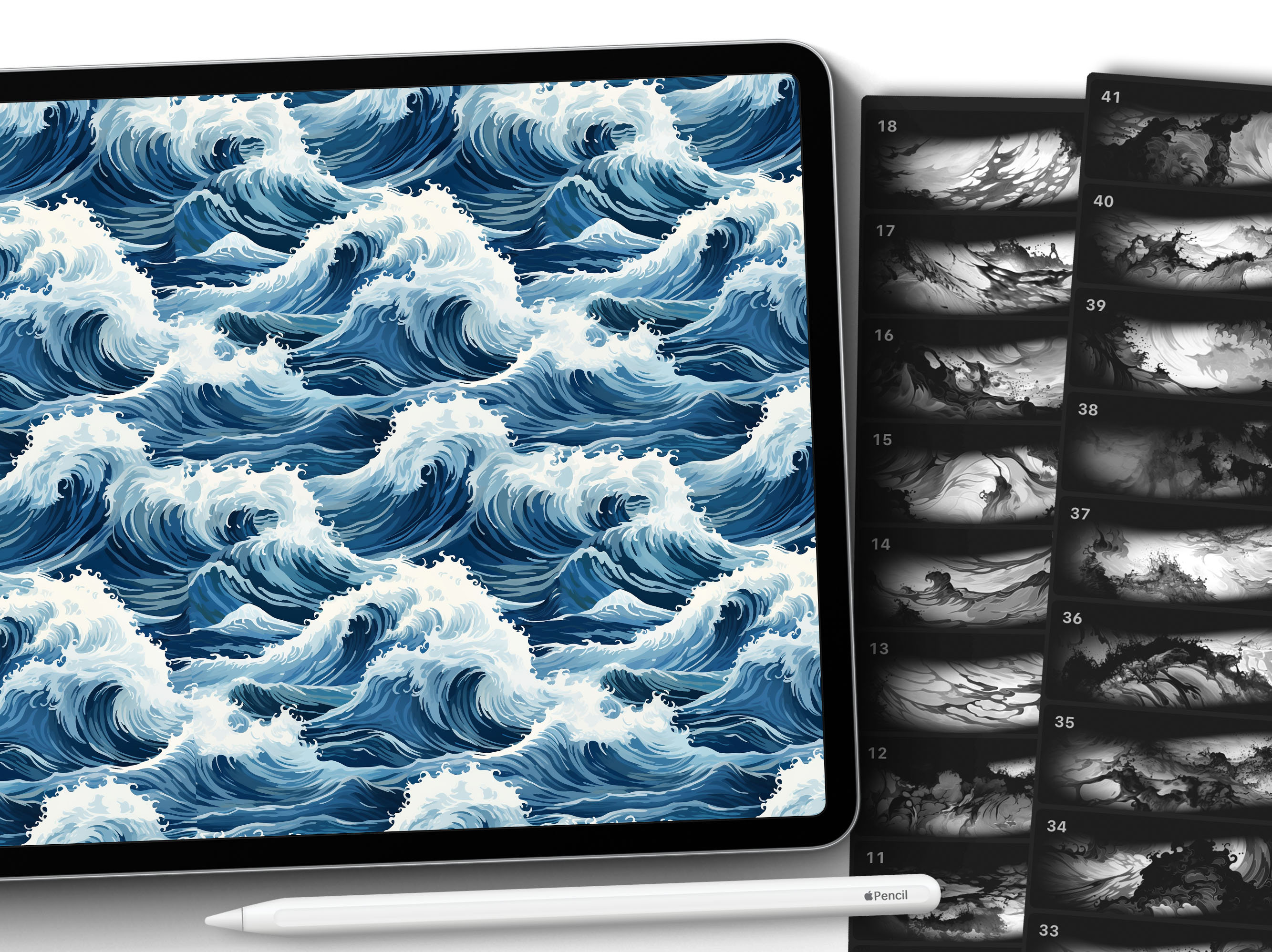 100 Procreate Waves Textures, Ocean Seamless Brushes - Etsy