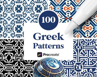 100 Procreate Greckie Wzory Tekstur, Pobieranie Cyfrowe